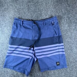 Rusty Board Shorts Mens 35x9 Blue Striped Logo Pockets Drawstring Beach Swimwear